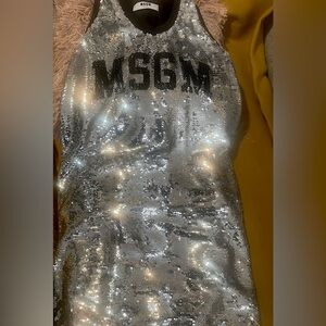 MSGM Silver Sequin Mini Dress